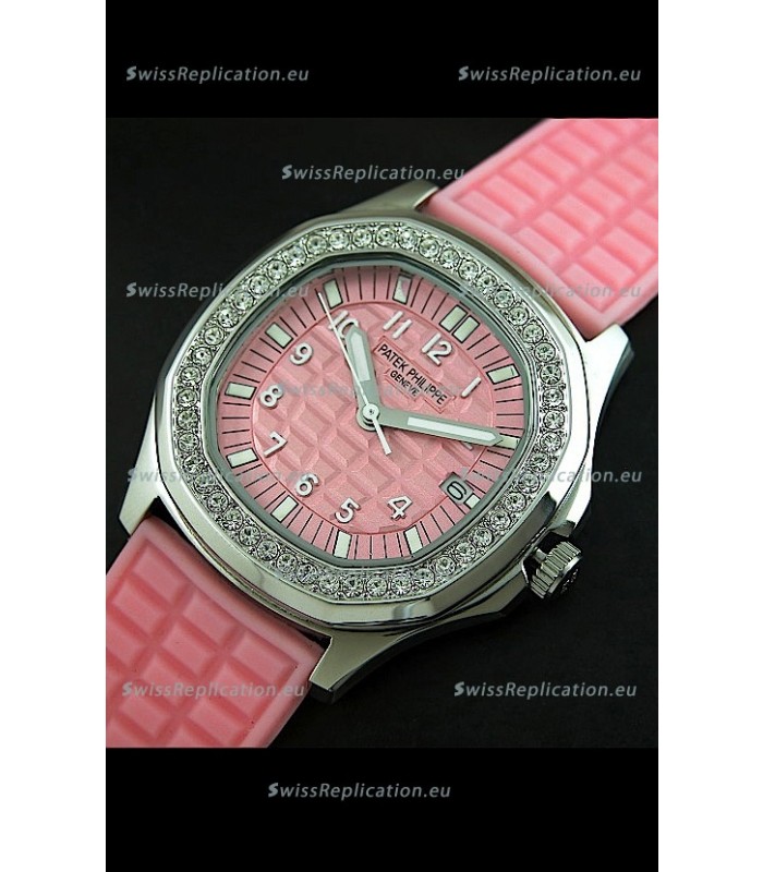 Patek Phillipe Nautilis Swiss Diamond Replica Watch in Pink Dial