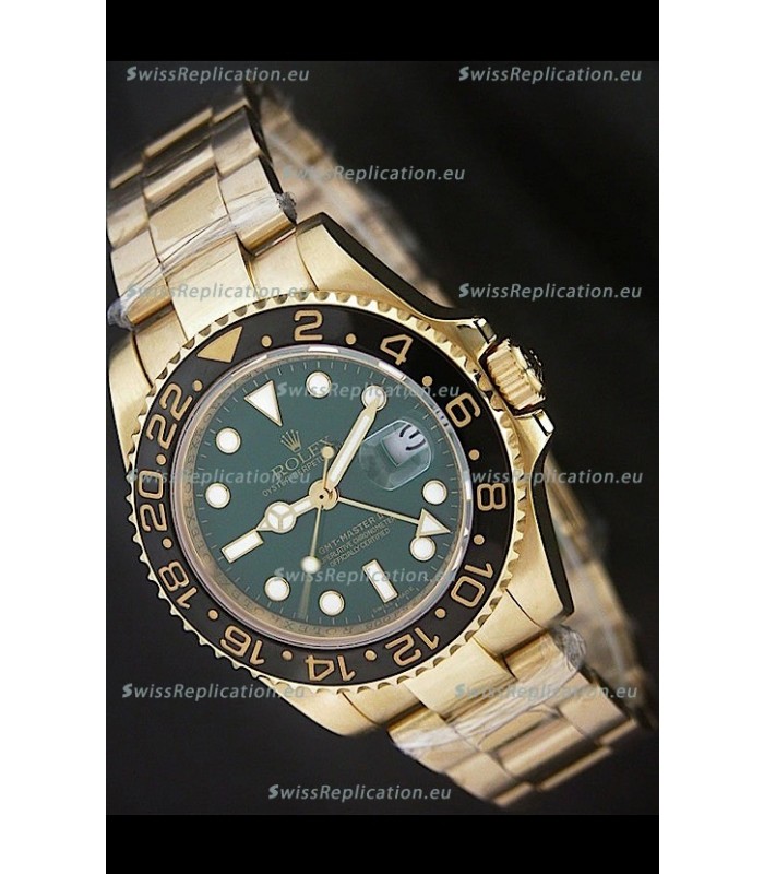 Rolex GMT Master II Swiss Replica Gold Watch in Green Dial