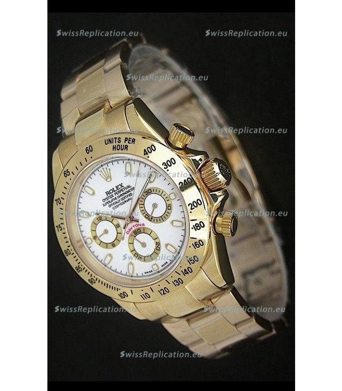 Rolex Daytona Japanese Replica Gold Watch in White Dial