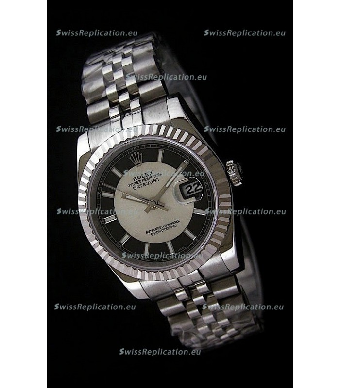 Rolex Datejust Mens Swiss Replica Watch in Black & White Dial