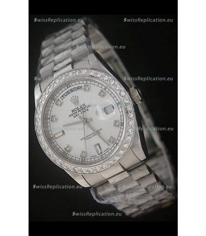 Rolex Day Date Just swiss Replica Watch in Full Diamond Bezel