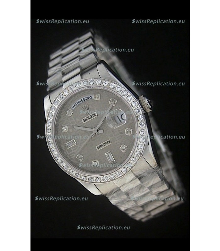 Rolex Day Date Just Japanese Replica Watch in Printed Grey Dial