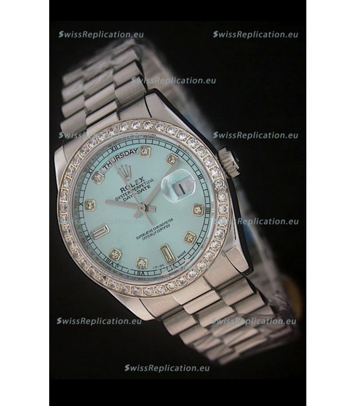 Rolex Day Date Just Japanese Replica Watch in Light Blue Dial