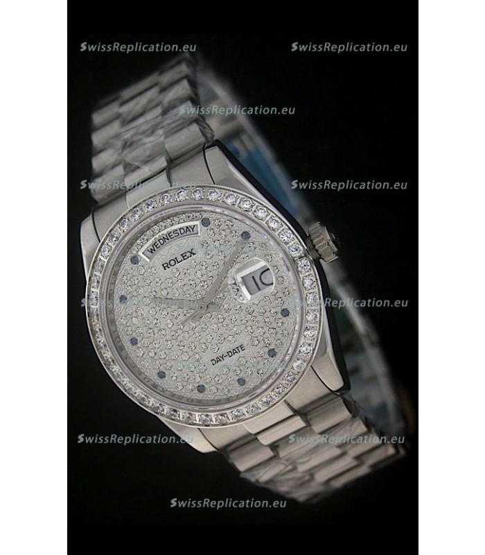 Rolex Day Date Just swiss Replica Watch in Full Diamonds Dial 