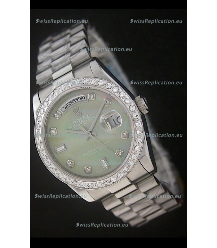 Rolex Day Date Just swiss Replica Watch in Light Green Dial