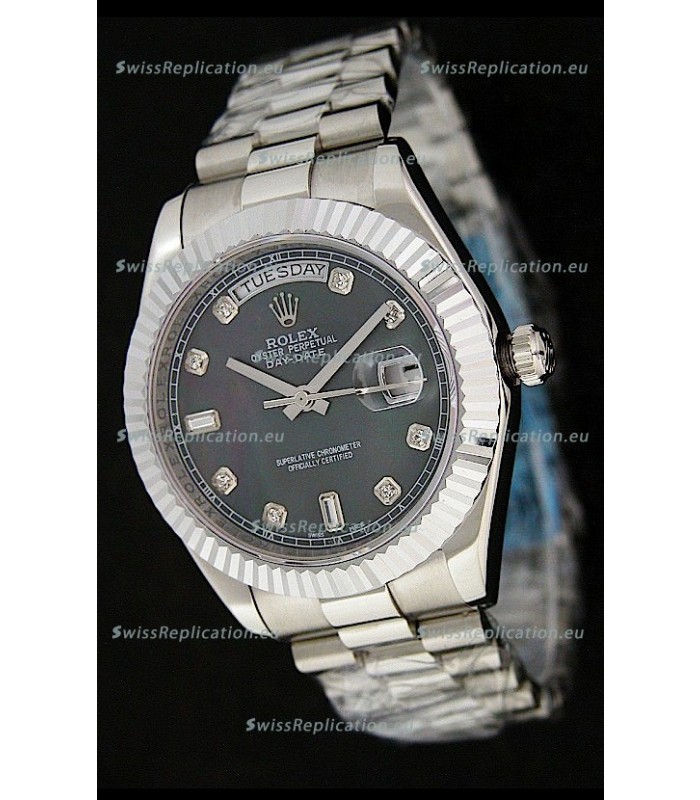 Rolex Oyster Perpetual Day Date Swiss Replica Watch in Black Mother of Pearl Dial