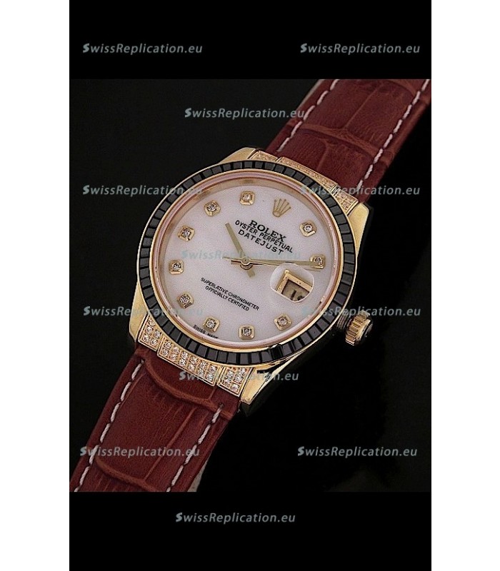 Rolex DateJust Japanese Mens Replica Yellow Gold Watch in Diamond Markers