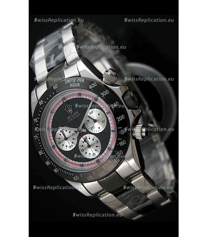 Rolex Daytona Cosmograph Swiss Replica Black PVD Watch in Silver Subdials 