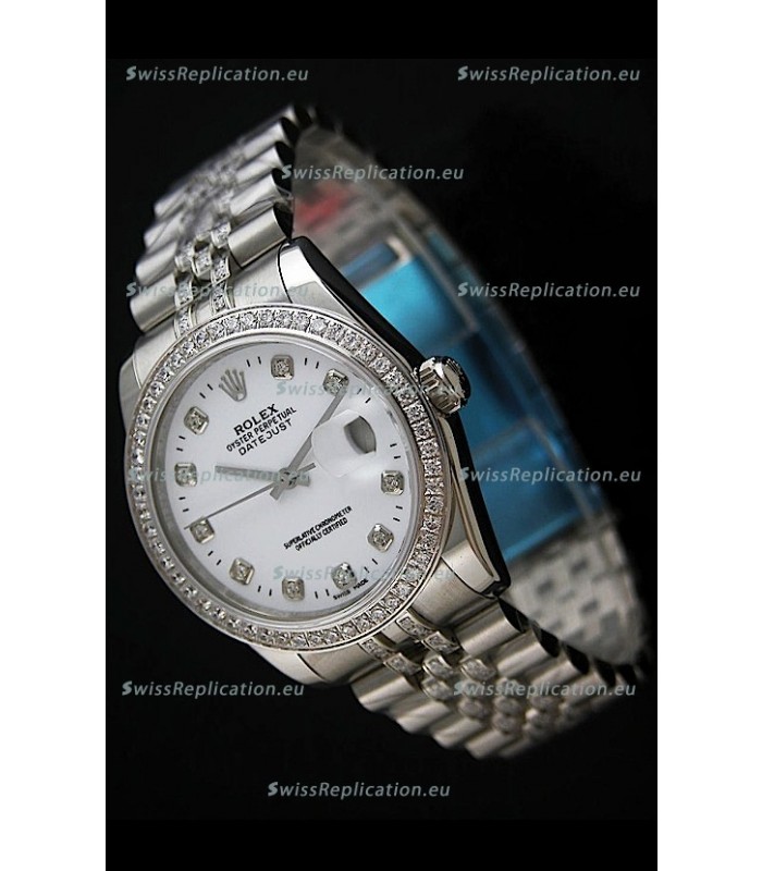 Rolex DateJust Swiss Mens Replica Silver Watch in Diamond Markers