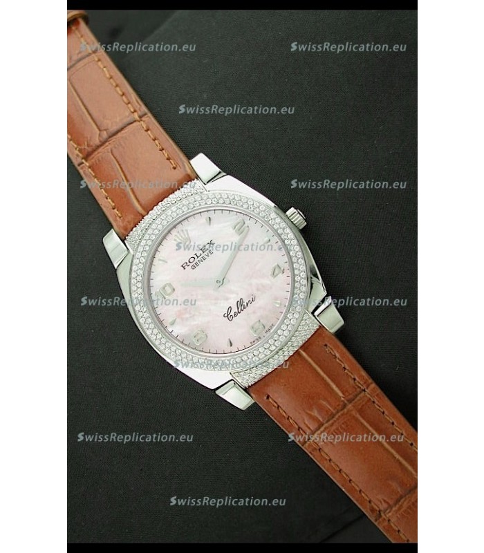 Rolex Cellini Japanese Replica Watch in Mother of Pearl Pink Dial