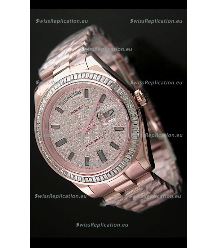 Rolex Day Date Swiss Automatic Rose Gold Watch in Diamond Bezel