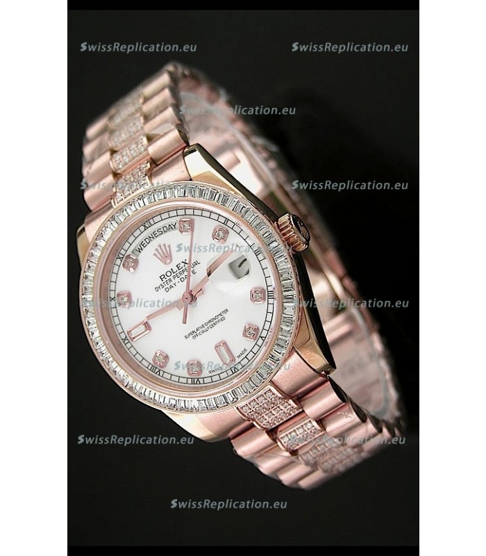 Rolex Oyster Perpetual Day Date Swiss Rose Gold Automatic Watch in Diamond Markers