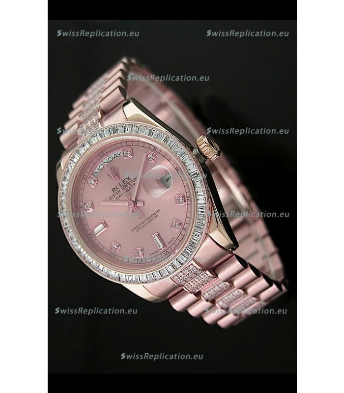 Rolex Oyster Perpetual Day Date Swiss Rose Gold Automatic Watch in Rose Gold Dial