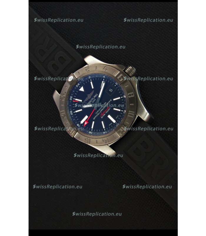 Breitling Avenger II BlackSteel GMT Swiss Replica Watch Rubber Strap 1:1 Mirror Replica Watch
