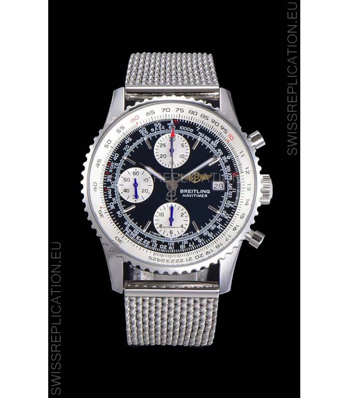 Breitling Navitimer Chronograph 41MM Swiss Replica Watch in 904L Steel Casing - Mesh Steel Strap