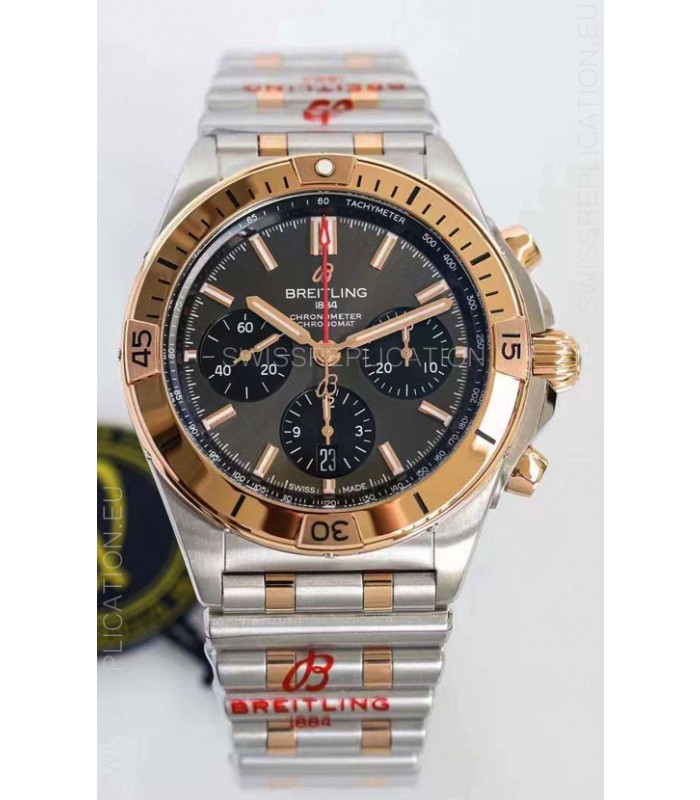 Breitling Chronomat B01 42 Edition Swiss 904L Steel 2 Tone Rose Gold with Grey Dial 1:1 Mirror Replica Watch
