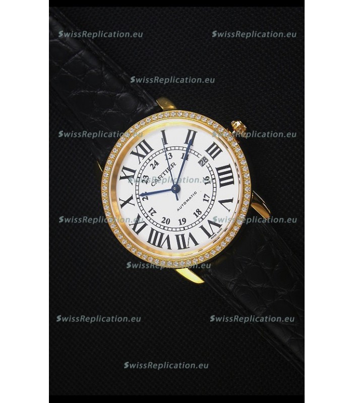 Cartier "Ronde De Cartier" Yellow Gold Case watch with Lab Created Diamonds Bezel