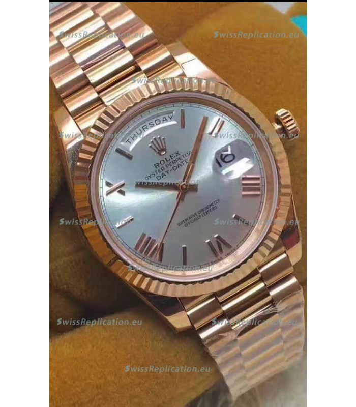 Rolex Day Date 40MM 228235 1:1 Rose Gold in Silver Dial 1:1 Mirror Replica Watch