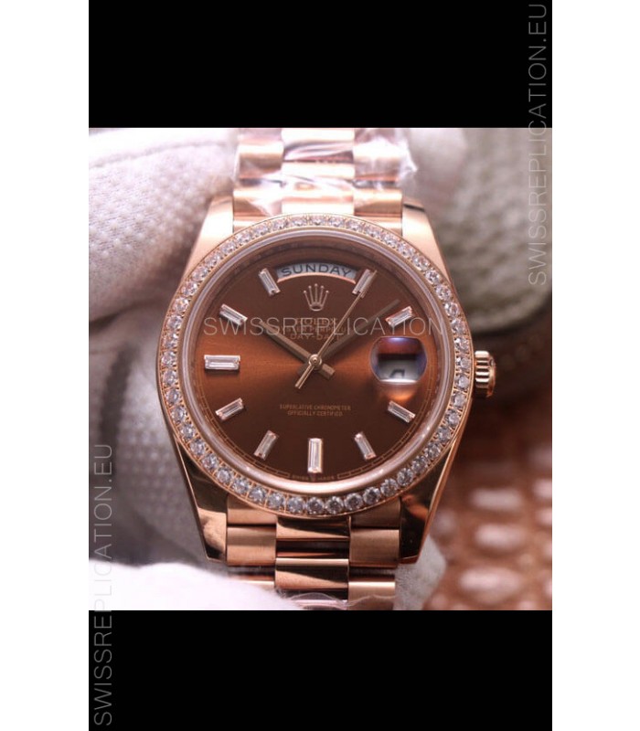 Rolex Day Date Presidential 904L Steel Rose Gold 40MM - Brown Dial 1:1 Mirror Quality Watch