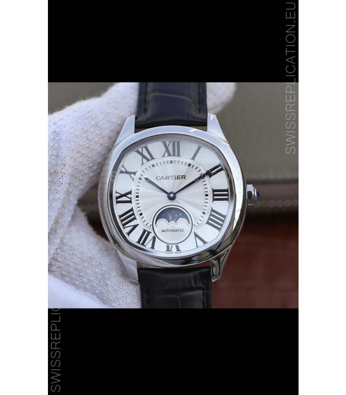 Drive De Cartier Moonphase Edition 1:1 Mirror Replica Watch in Stainless Steel - White Dial 