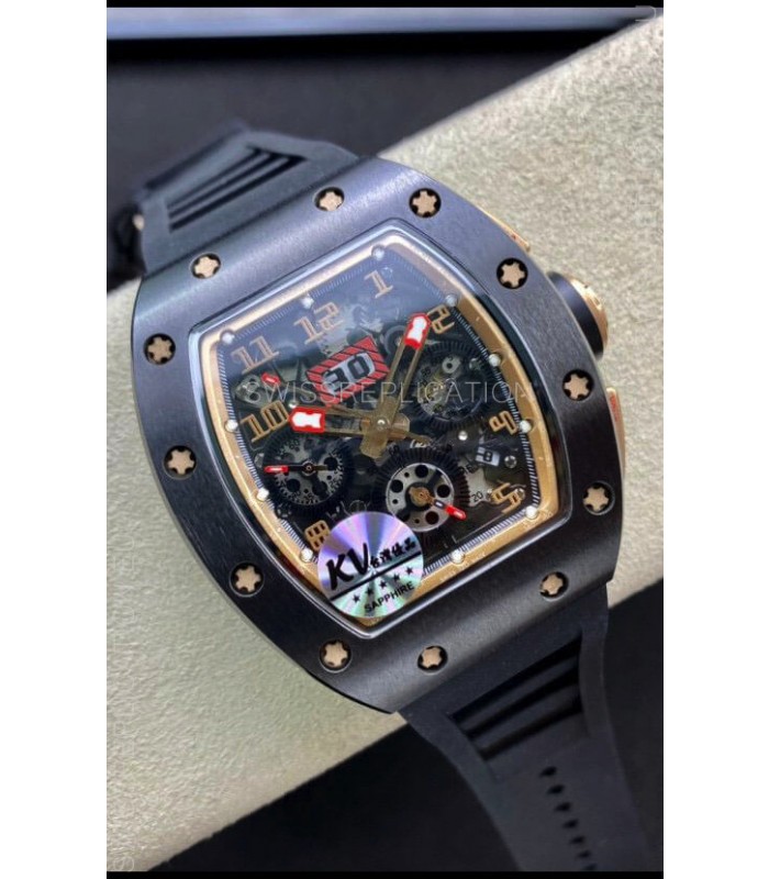 Richard Mille RM011 Felipe Massa 1:1 Mirror Quality One Piece Black Ceramic Rose Gold Watch 