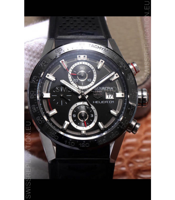 Tag Heuer Carrera Heuer 01 Swiss Replica Watch in Steel Casing Ceramic Bezel 43MM
