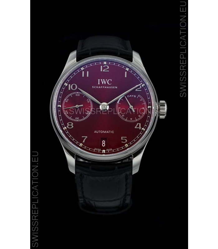 IWC Portugieser Swiss IW500714 1:1 Mirror 904L Steel Watch Burgundy Dial Watch 