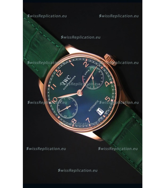 IWC Portugieser Swiss 1:1 Mirror Replica Watch Green Dial Rose Gold Case Watch