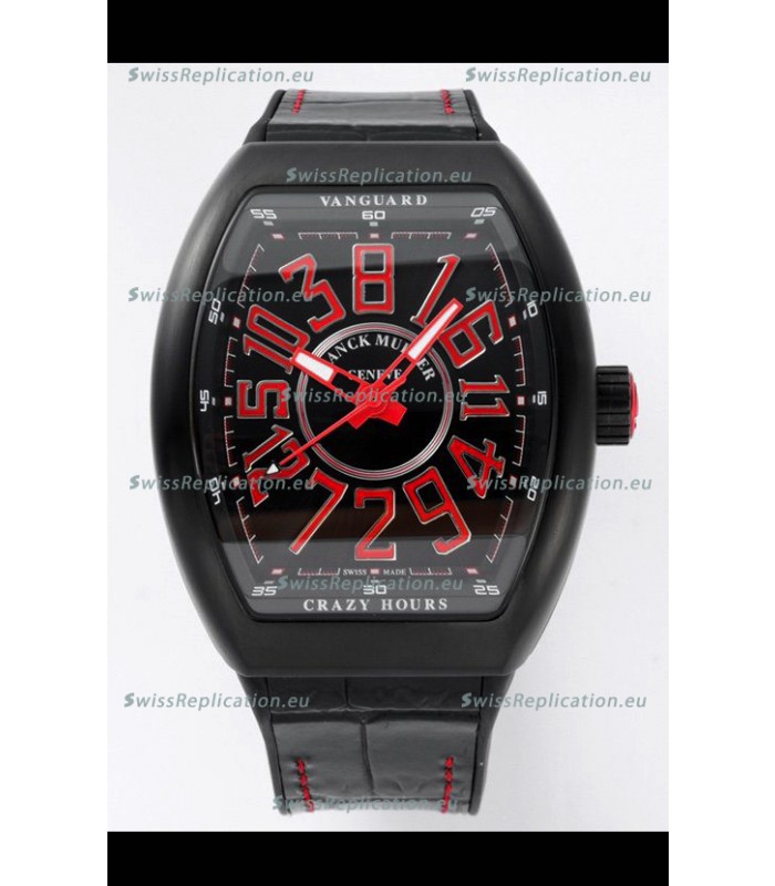 Franck Muller Vanguard Crazy Hours in DLC Coated Casing Black Dial Swiss Replica Watch 