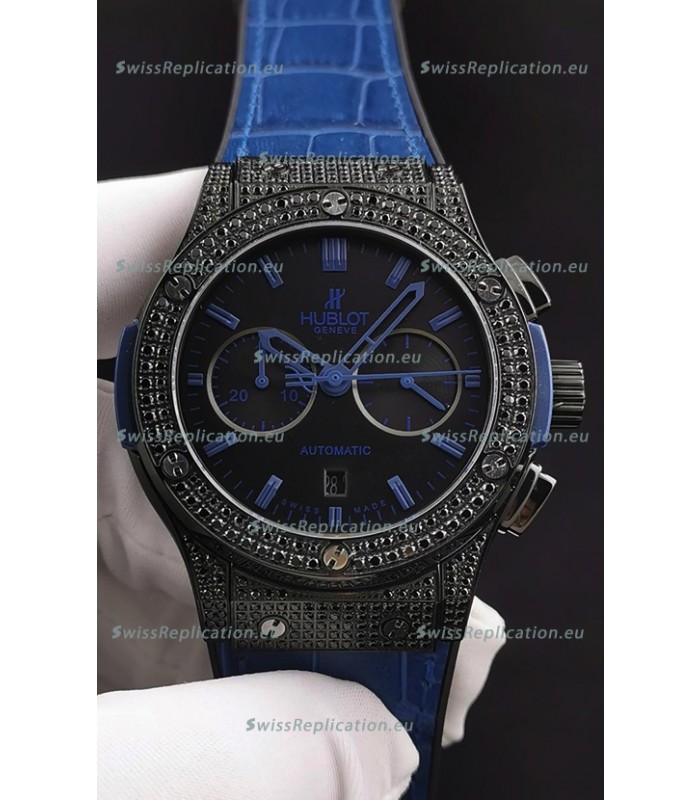 Hublot Classic Fusion Chronograph DLC Diamonds Casing Steel Dial 1:1 Mirror Replica Watch 