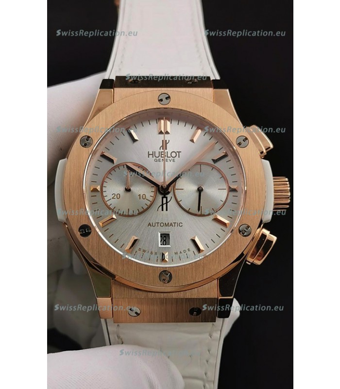 Hublot Classic Fusion Chronograph Rose Gold Casing Steel Dial 1:1 Mirror Replica Watch 