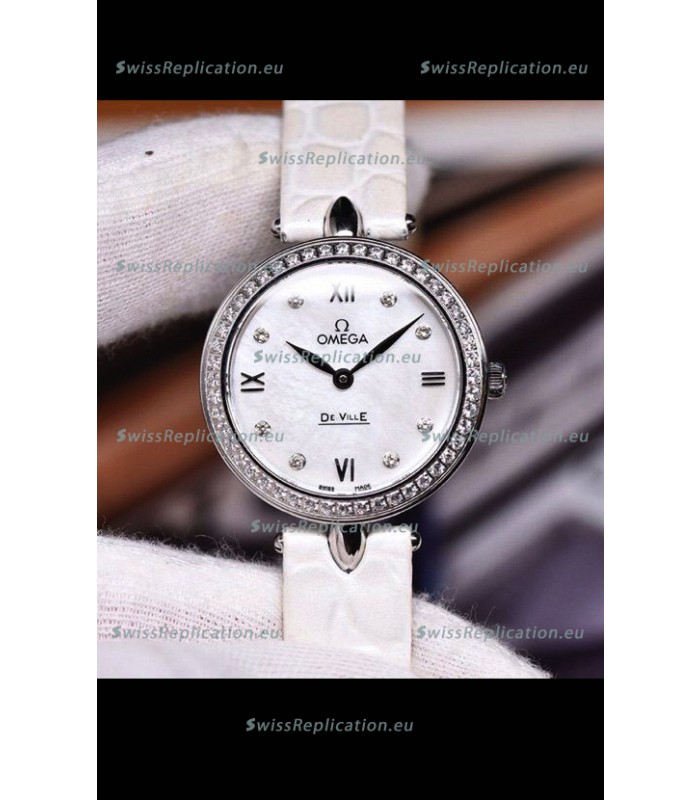 Omega De Ville Prestige Dewdrop Edition Swiss Quartz Watch in White Dial and Strap