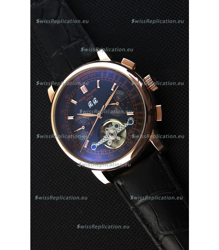 Patek Philippe Japanese Tourbillon Replica Watch in Pink Gold Case Black dial