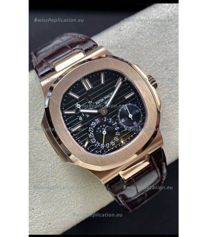 Patek Philippe Nautilus 5712/R 1:1 Quality Swiss Replica Watch in Brown Dial Leather Strap