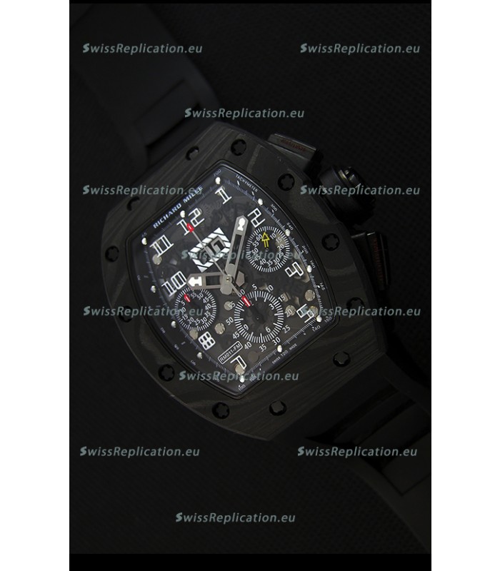 Richard Mille RM011-FM Felipe Massa One Piece Black Forged Carbon Case Watch in Black Strap
