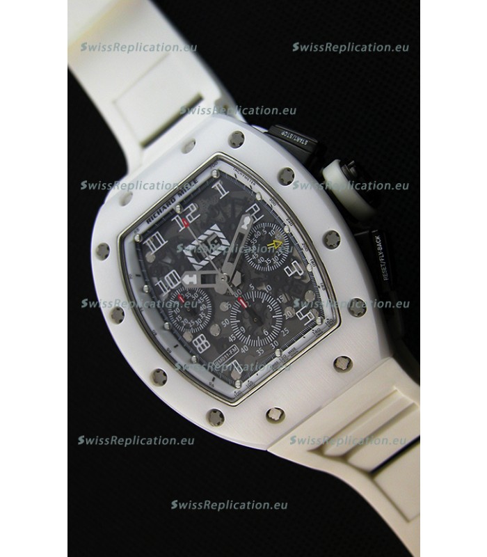 Richard Mille RM011-FM Felipe Massa White Ceramic Case Watch in White Strap