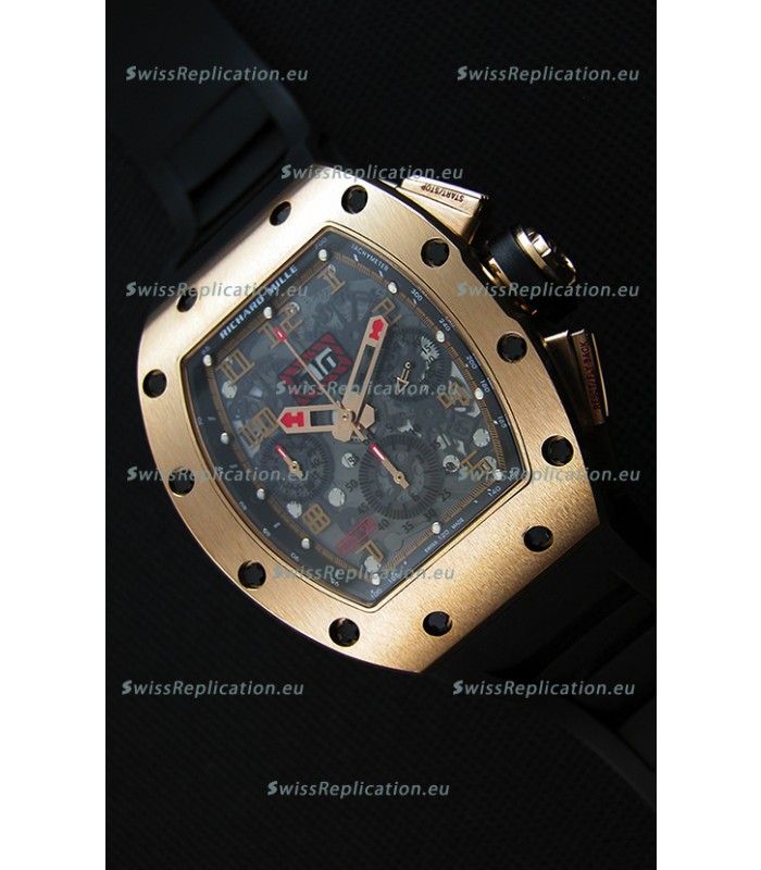 Richard Mille RM011-FM Felipe Massa Pink Gold Plated Titanium Case Watch in Black Strap
