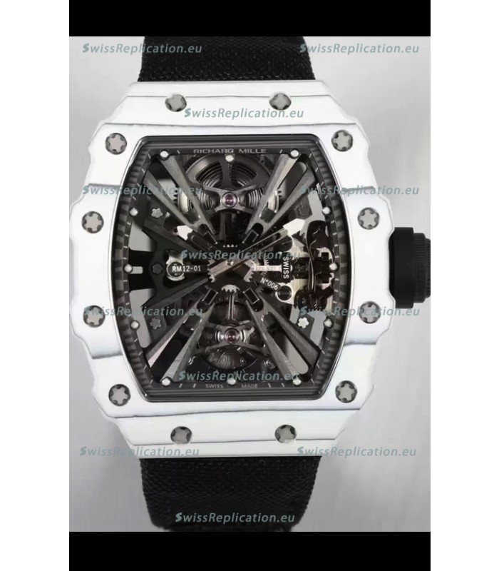 Richard Mille RM12-01 White Carbon Fiber Case Genuine Tourbillon Movement 1:1 Mirror Replica Watch