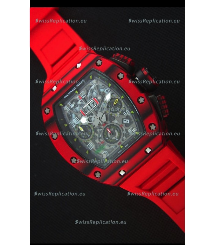 Richard Mille RM011-03 One Piece Red Forged Carbon Case Watch in Red Strap