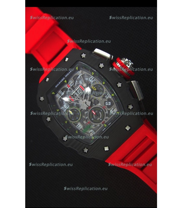 Richard Mille RM011-03 One Piece Black Forged Carbon Case Watch in Red Strap