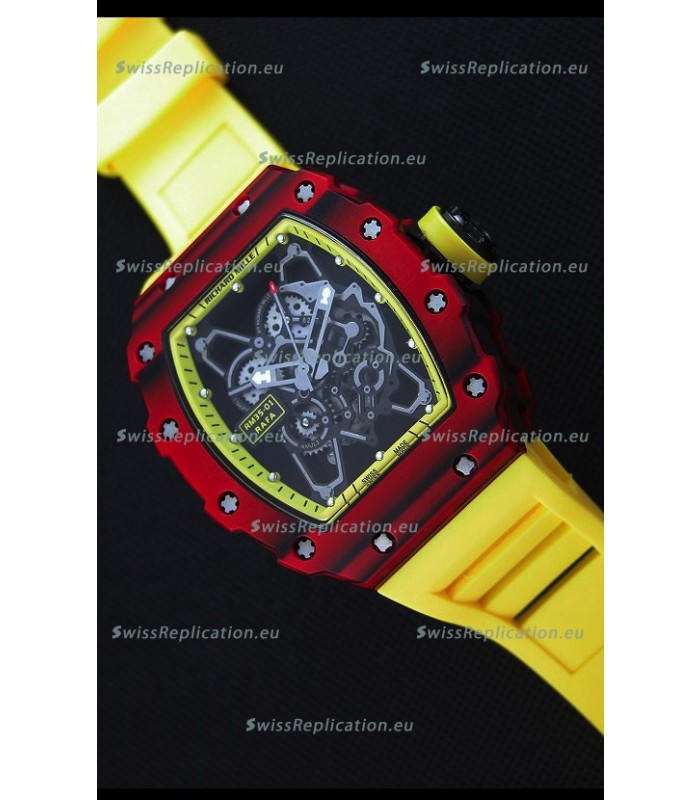 Richard Mille RM35-01 One Piece Red Forged Carbon Case Watch in Yellow Strap