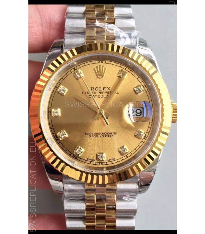 Rolex Datejust 41MM Cal.3135 Movement Swiss Replica Watch in 904L Steel Two Tone Gold Dial