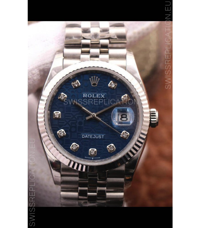 Rolex Datejust 36MM Cal.3135 Movement Swiss Replica Watch in 904L Steel Blue Computer Dial 