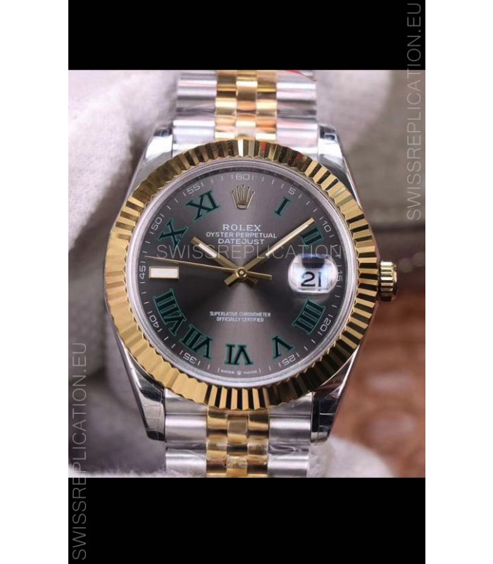 Rolex Datejust 41MM Cal.3135 Movement Swiss Replica Watch in 904L Steel Two Tone Grey Dial 