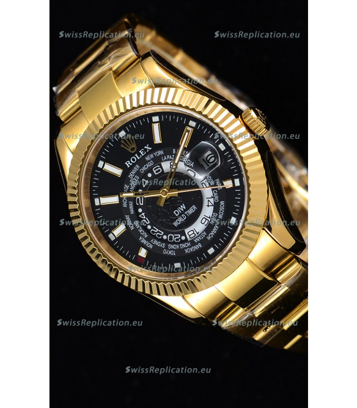Rolex SkyDweller Swiss Watch in 18K Yellow Gold Case - DIW Edition Black Dial 