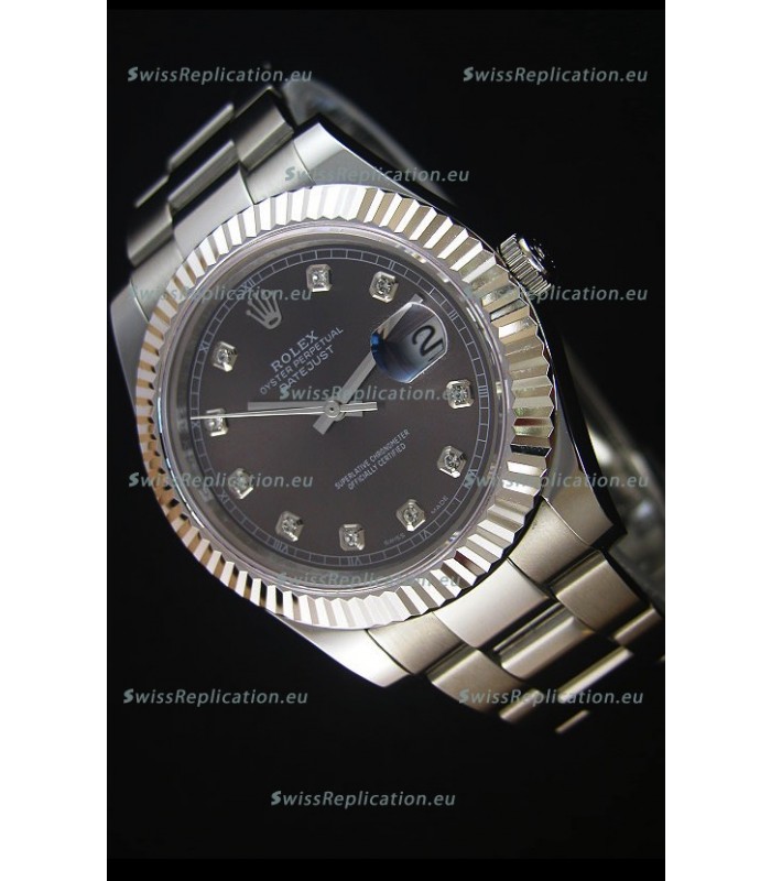 Rolex Datejust II 41MMwith Cal.3136 Movement Swiss Replica Watch in Grey Dial Diamonds Markers