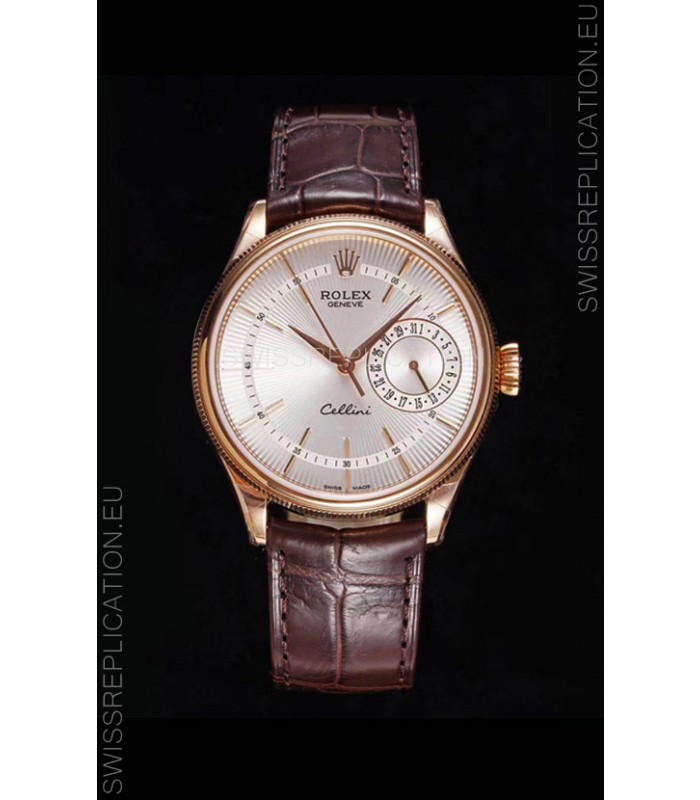 Rolex Cellini Date Ref#50515 Replica 1:1 Mirror Rose Gold 904L Steel Watch White Dial