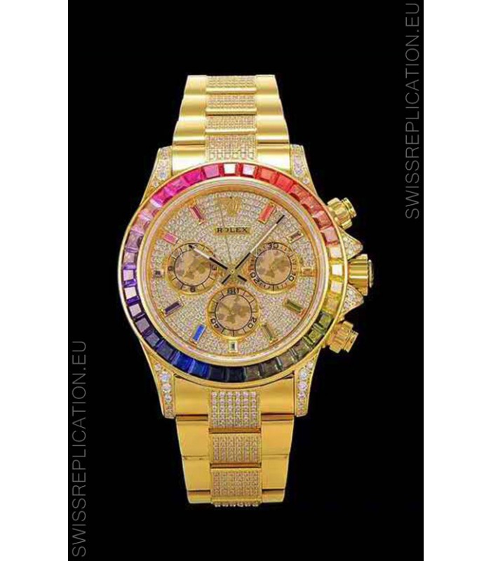 Rolex Daytona ICED OUT Yellow Gold Watch Original Cal.4130 Movement - 1:1 Mirror 904L Steel Watch 