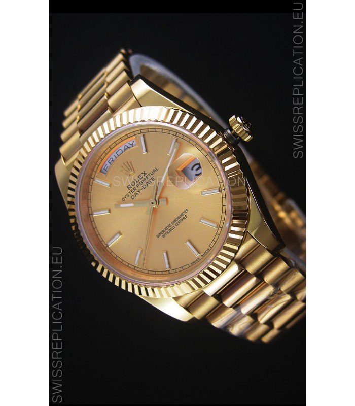 Rolex Day Date Japanese Replica Watch - Yellow Gold Casing in Gold Dial 40MM