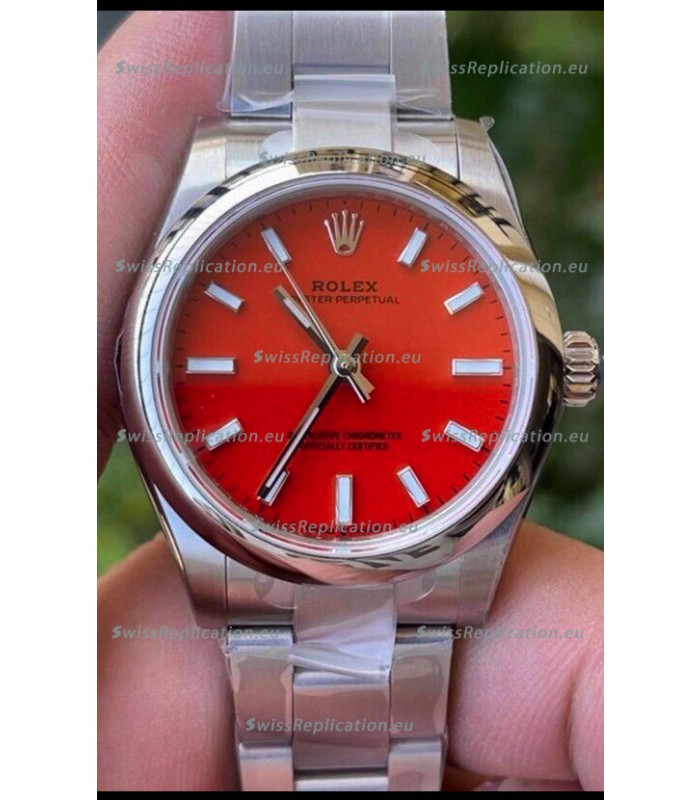 Rolex Oyster Perpetual REF#277200 31MM Swiss Movement Swiss Replica Red Dial 904L Steel 1:1 Mirror Replica Watch